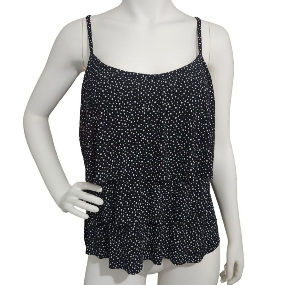 St Johns Bay Cami 16 Black White Polka Dot Built In Bra Tiered Ruffle Top